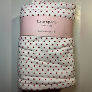 KATE SPADE NY VALENTINES DAY RED POLKA DOT PLUSH HAND TOWELS SET OF 2 COTTON NEW